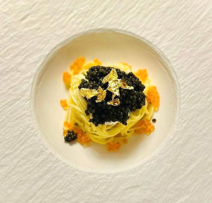 Caviar and gold leaf accent a Valentine's special at Cafe L'Europe.