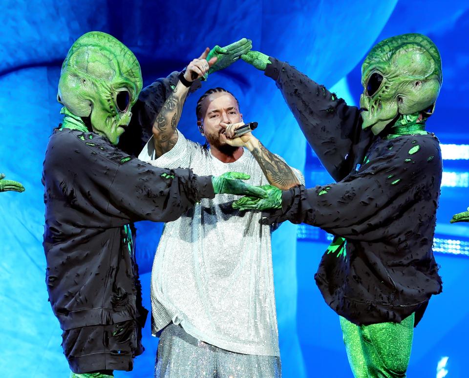 INDIO, CALIFORNIA - APRIL 14: J Balvin performs at the Coachella Stage during the 2024 Coachella Valley Music and Arts Festival at Empire Polo Club on April 14, 2024 in Indio, California. (Photo by Arturo Holmes/Getty Images for Coachella)