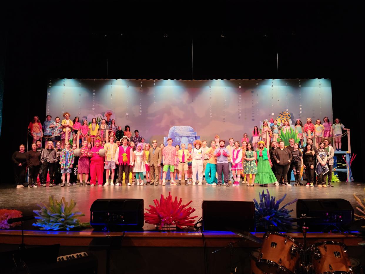 Perry students pose for a photo following a performance of “The SpongeBob Musical.”