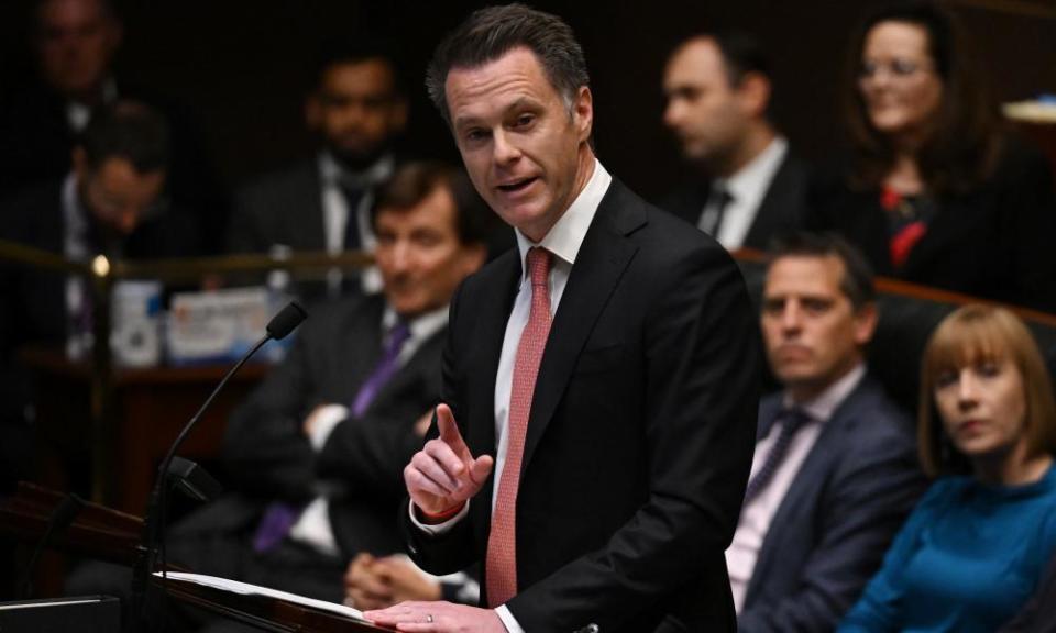 NSW Opposition Leader Chris Minns delivers his 2022-2023 NSW State Budget reply speech in the Legislative Assembly at NSW Parliament House in Sydney.