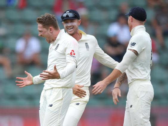 Dom Bess celebrates taking the wicket of Faf du Plessis (Getty)