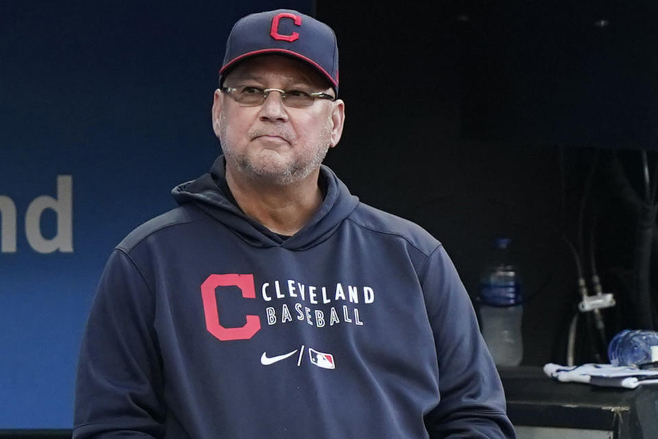 FILE - In this July 9, 2021, file photo, Cleveland Guardians manager Terry Francona watches in the fifth inning of a baseball game against the Kansas City Royals in Cleveland. The Cleveland Guardians reported no new COVID-19 cases on Thursday, May 12, 2022 a day after an outbreak inside their clubhouse caused a postponement in Chicago and sent manager Terry Francona and five coaches home from a road trip. (AP Photo/Tony Dejak, File)