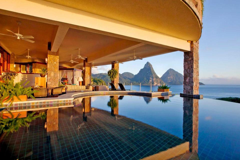Mountain view from the swimming pool at Jade Mountain