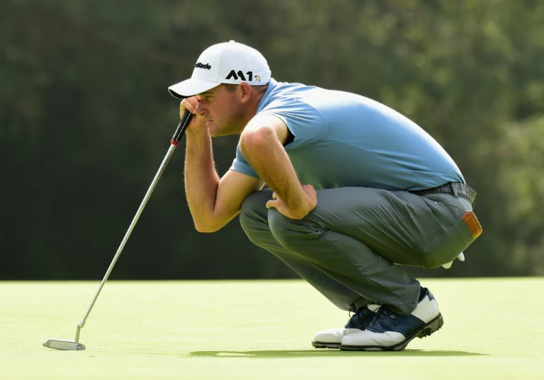 Sam Saunders lines up a putt on the 12th hole during the first round at the Genesis Open at Riviera Country Club on February 16, 2017 in Pacific Palisades, California