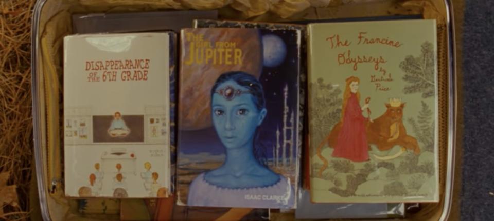 Book covers for "Disappearance of the 6th Grade," "The Girl from Jupiter," and "The Francine Odysseys"