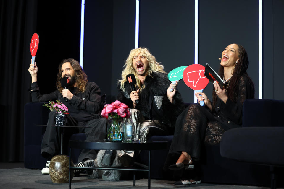 Tom Kaulitz, Bill Kaulitz and Jenny Augusta at last night's Next on Netflix event in Berlin, Germany