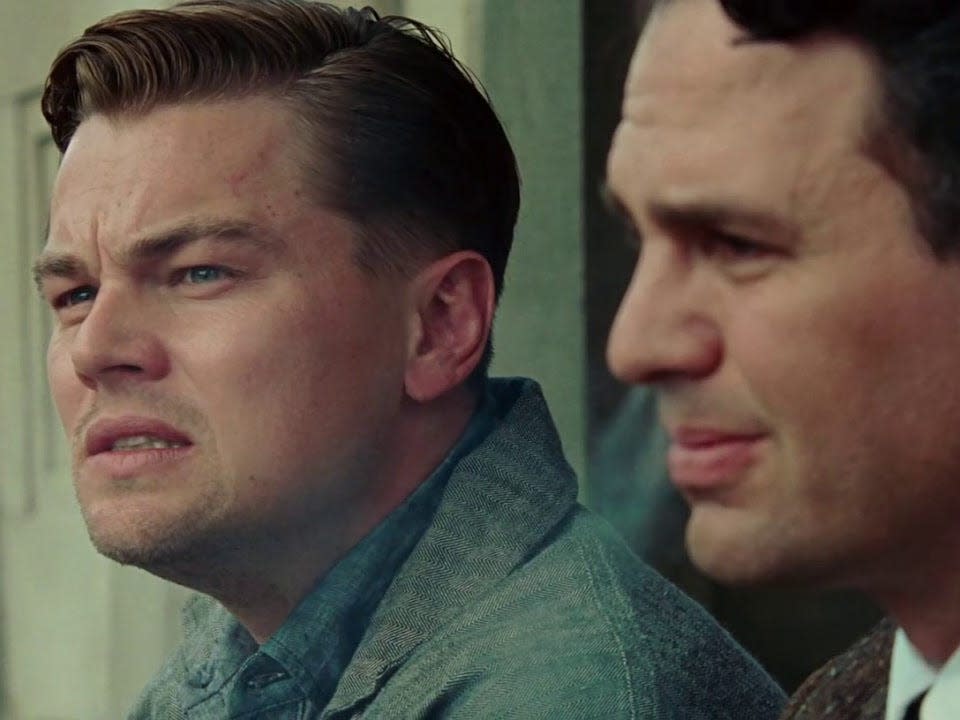 Leonardo DiCaprio as Andrew Laeddis and Mark Ruffalo as Dr. Sheehan in "Shutter Island."