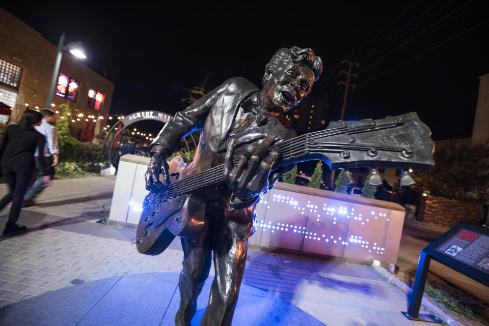 Harry Weber's statue of rock legend Chuck Berry, a St. Louis native, is in Delmar Loop across from&nbsp;Blueberry Hill.