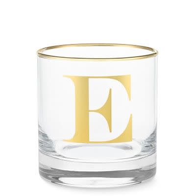 11) Williams Sonoma Gold Monogram Double Old-Fashioned Glass E