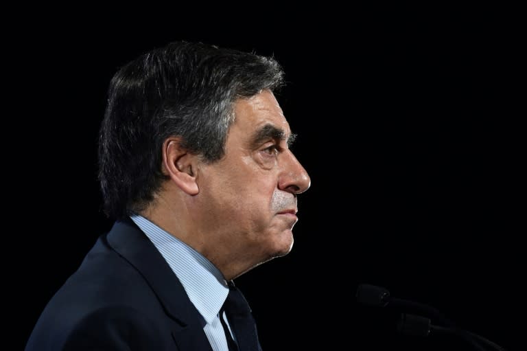 French presidential election candidate for the right-wing Les Republicains (LR) party Francois Fillon delivers a speech during a campaign meeting on March 30, 2017, in Quimper, western France