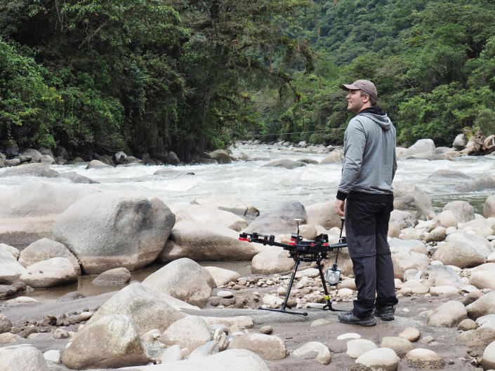 LiDAR launching at the bottom of the Vilcanota Valley. (D. Sieczkowska)