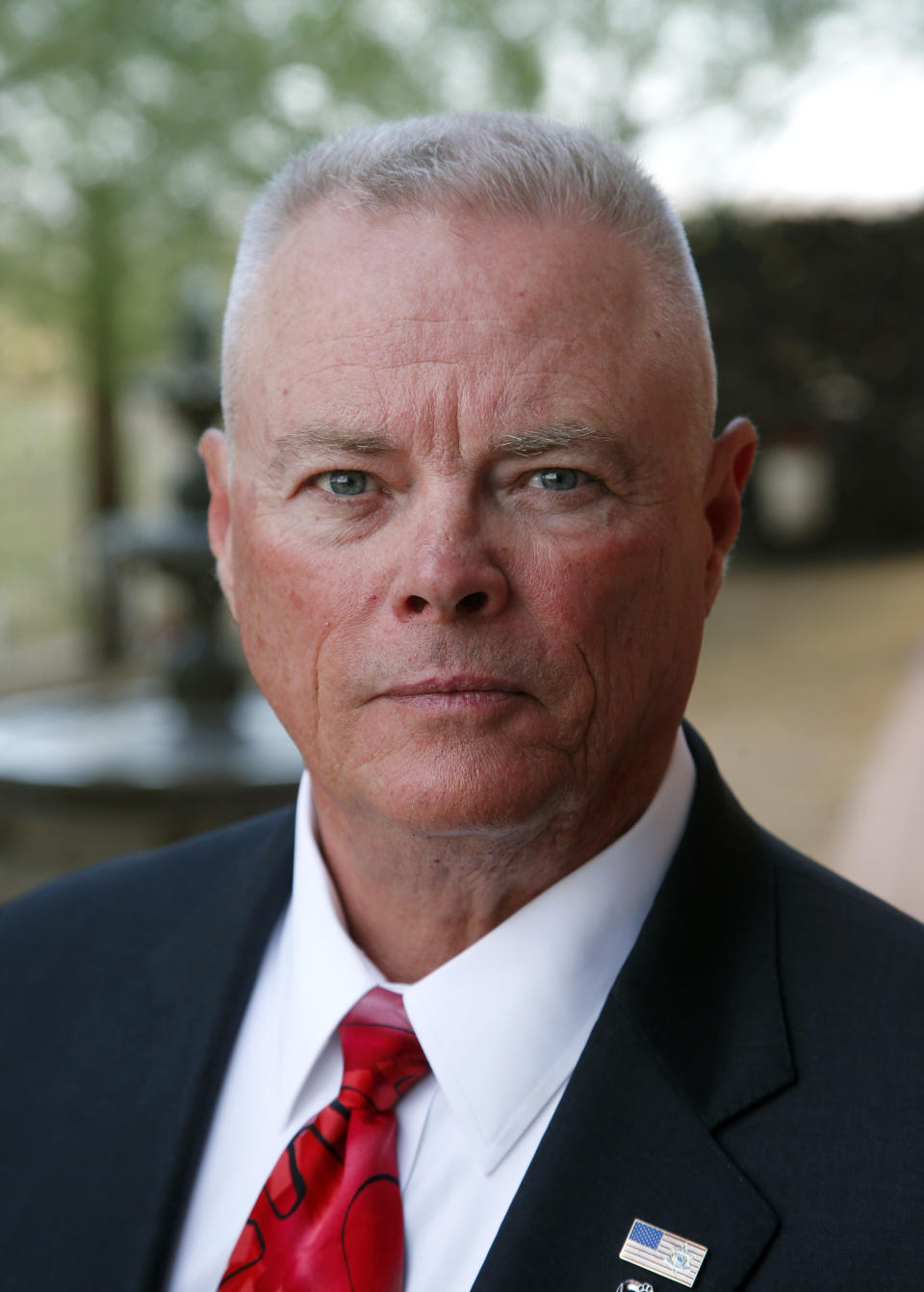 Jerry Sheridan is running for the position of Maricopa County Sheriff in the Republican primary, Wednesday, July 22, 2020, in Fountain Hills, Ariz. Former Maricopa County Sheriff Joe Arpaio is trying to win back the sheriff’s post in metro Phoenix that he held for 24 years, facing his former second-in-command, Sheridan, in the Aug. 4 Republican primary in what has become his second comeback bid. (AP Photo/Ross D. Franklin)