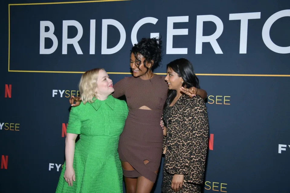 Nicola Coughlan, Simone Ashley and Charithra Chandran (Getty Images)