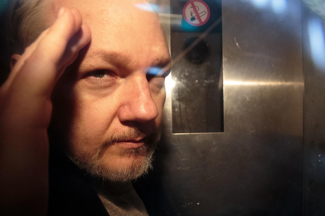 Wikileaks Founder Julian Assange leaves Southwark Crown Court in a security van after being sentenced on May 1, 2019 in London, England.
