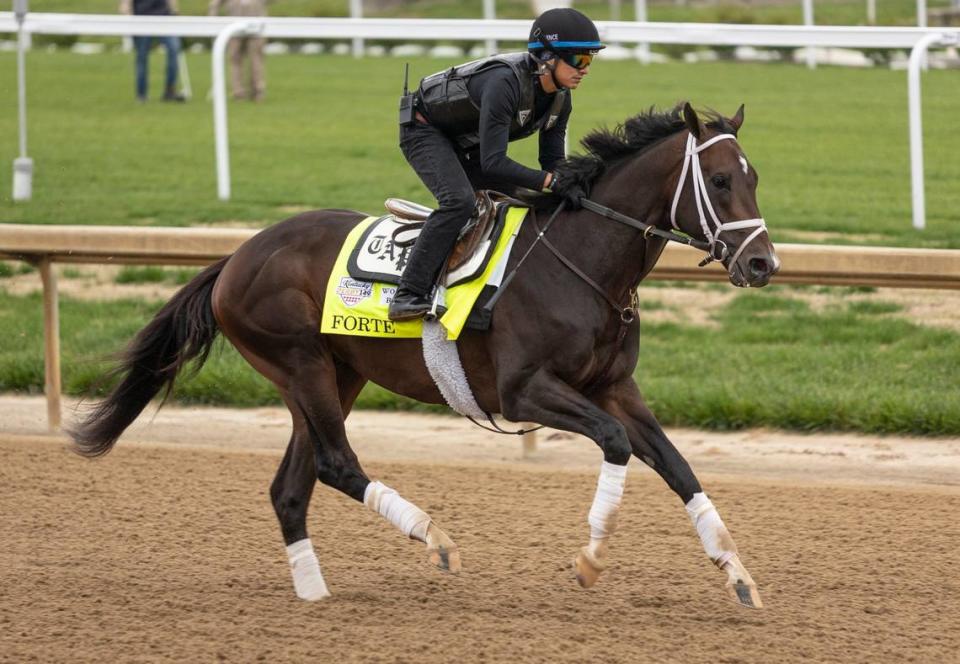 Kentucky Derby favorite Forte took a turn on the Churchill Downs track on Saturday morning shortly before being declared out of Saturday night’s race.