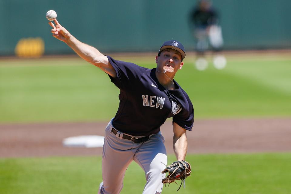 Hayden Wesneski pitches for the New York Yankees in a spring training game in Florida on March 18.