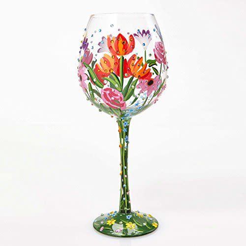 “Spring Bling” Hand-painted Artisan Wine Glass