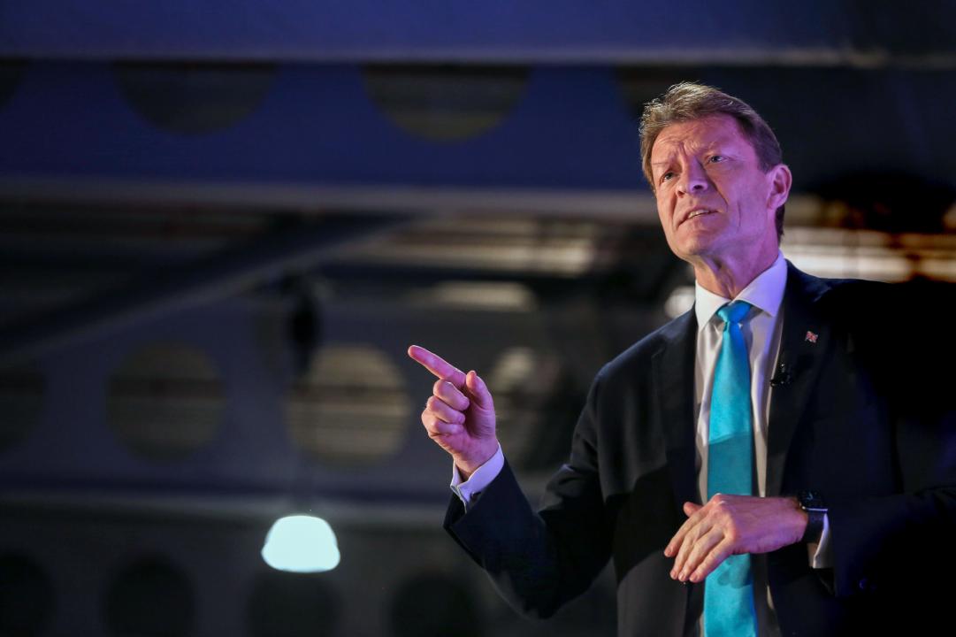 Doncaster, UK. 24th Feb, 2024. Reform UK leader Richard Tice takes to the stage to speak to conference, outlining the policies in their draft contract to voters. Reform UK held its Spring conference at Doncaster Racecourse hard on the heels of two good by-election results in Wellingborough and Kingswood where they polled 13 and 10% respectively. Reform UK is regularly polling in double figures and plans to stand candidates in all 650 wards in the next general election. Credit: SOPA Images Limited/Alamy Live News
