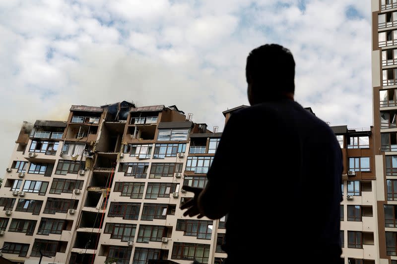 Residential building damaged by a Russian missile strike, in Kyiv