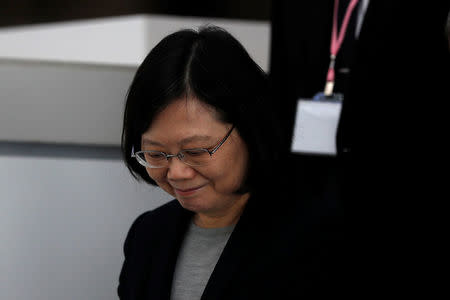 Taiwan President Tsai Ing-wen arrives for a luncheon during a stop-over after her visit to Latin America in Burlingame, California, U.S., January 14, 2017. REUTERS/Stephen Lam