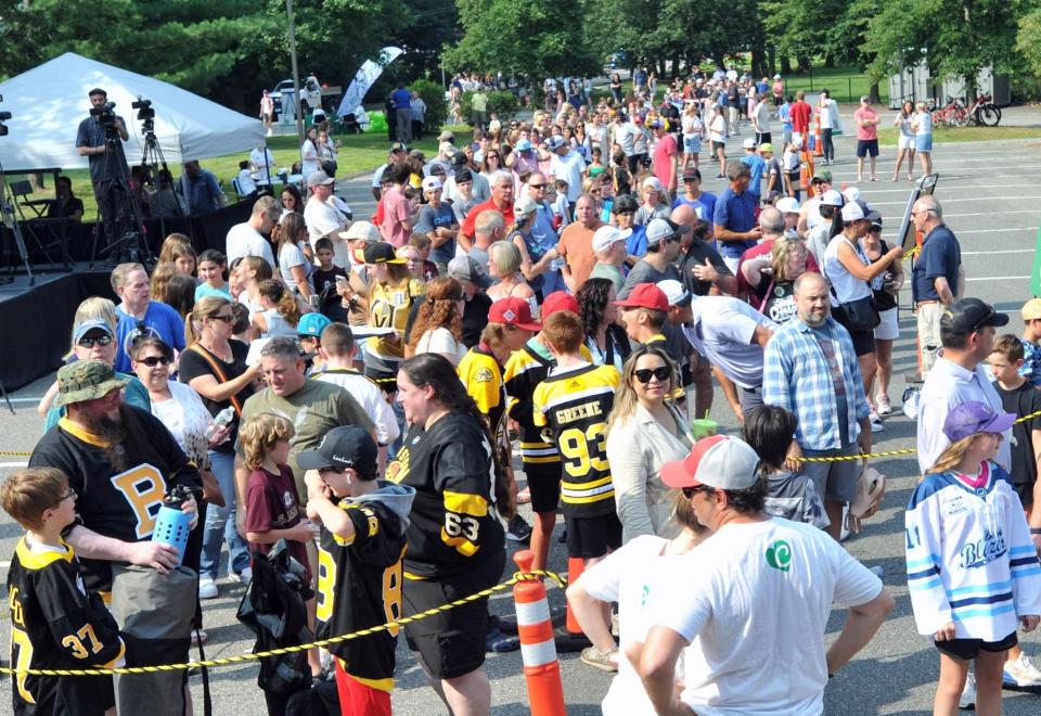 Hundreds await the arrival of the Stanley Cup during the launching of the Cassidy Murray Foundation in Milton on Thursday, July 13, 2023.