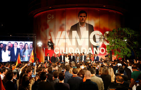 Albert Rivera of Ciudadanos ('Citizens') party speaks to supporters after Spain's general election in Madrid, Spain, April 28, 2019. REUTERS/Javier Barbancho