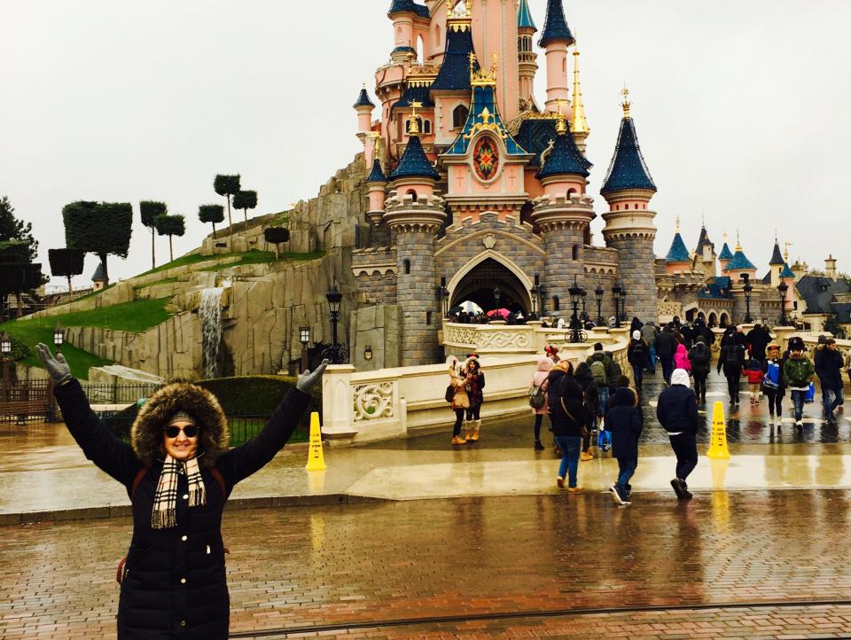 carly standing in the snow in disneyland paris