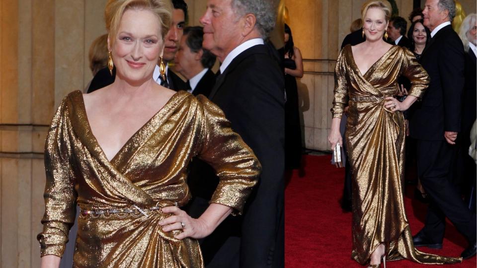 <p> As golden and glamorous as the Oscar award itself, this enchanting look from Lanvin is one of Meryl Streep&apos;s best Oscar dresses ever (in our humble opinion) the gold lam&#xE9; draped gown highlighted Streep&apos;s amazing curves and the deep v-neckline lengthened the stars frame. Incredibly elegant, this was such a statement and fun look, but like Streep, still utterly classy.&#xA0; </p> <p> Gold is a great color option for occasionwear. If you&apos;re looking for what to wear to a wedding with an evening party, then a gold dress will always be ready to celebrate. </p>