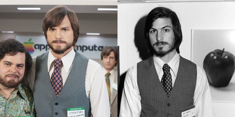 <p>Kutcher is the ultimate doppelgänger portraying former Apple CEO Steve Jobs in the 2013 film <em>Jobs. </em></p>