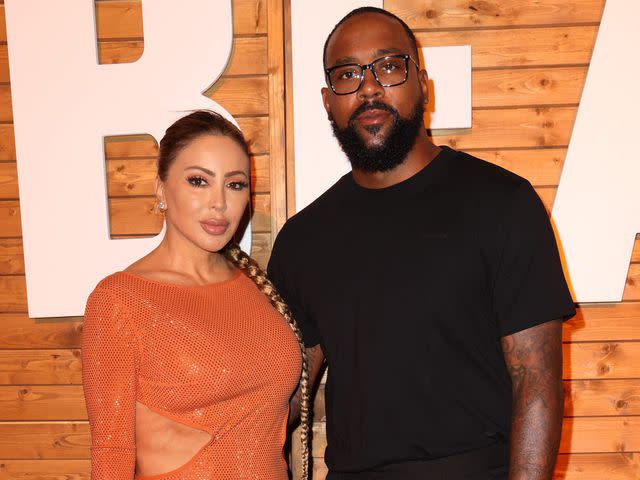 <p>Alexander Tamargo/Getty </p> Larsa Pippen and Marcus Jordan attend American Express Presents CARBONE BEACH on May 7, 2023 in Miami Beach, Florida.