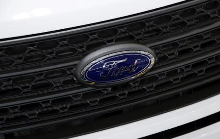 The logo of Ford is seen on a 2020 Ford Explorer car at Ford's Chicago Assembly Plant in Chicago