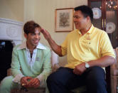 <p>Boxing great Muhammad Ali, right, pats the head of the Artist Formerly Known as Prince during a meeting in Washington Tuesday, June 24, 1997 prior to a news conference where they were to announce plans for a benefit concert in October. The World Healing Honors will be a grand benefit concert to promote international harmony and tolerance. (AP Photo/Karin Cooper/Rogers & Cowan)</p>