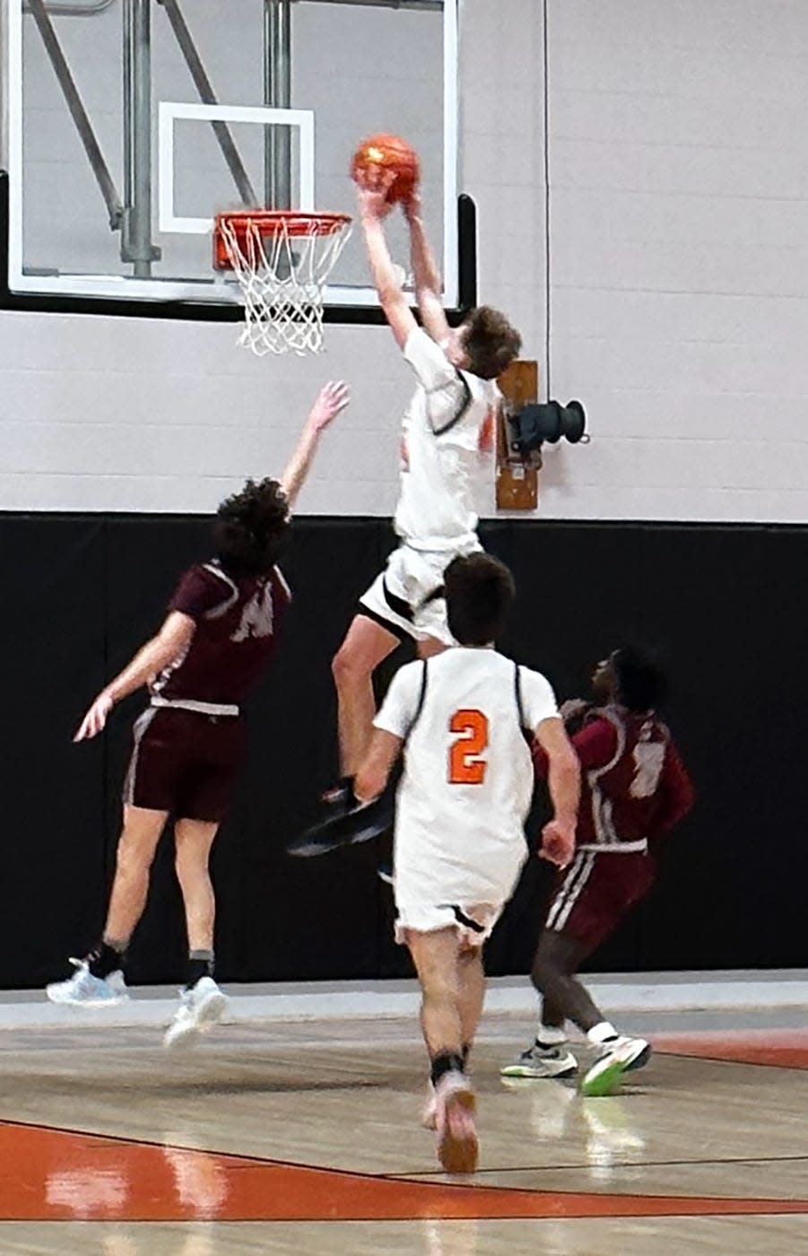 Gardner High eighth-grader Elliot Erickson rises up to throw down a dunk during the Wildcats' win over the Ayer-Shirley Panthers, last Monday, at LaChance Gymnasium in Gardner.