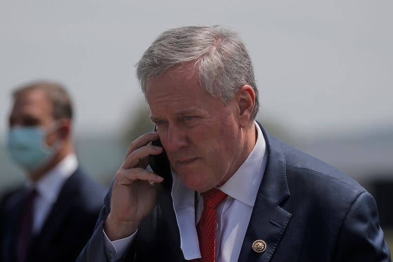 White House Chief of Staff Meadows arrives with U.S. President Trump in Allentown, Pennsylvania