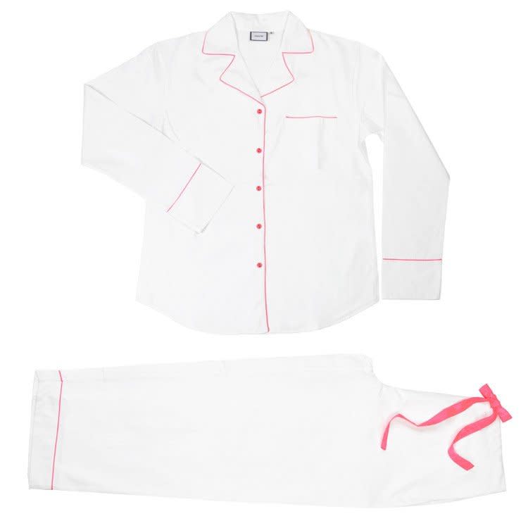 <p>Pink Neon Classic Pyjama <a rel="nofollow noopener" href="https://www.poplin.co.uk/collections/women/products/pink-neon-classic-pyjama" target="_blank" data-ylk="slk:Poplin, £115;elm:context_link;itc:0;sec:content-canvas" class="link ">Poplin, £115</a> </p>