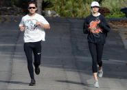 <p>New couple Shia LaBeouf and Margaret Qualley take a jog through Los Angeles together on Wednesday.</p>