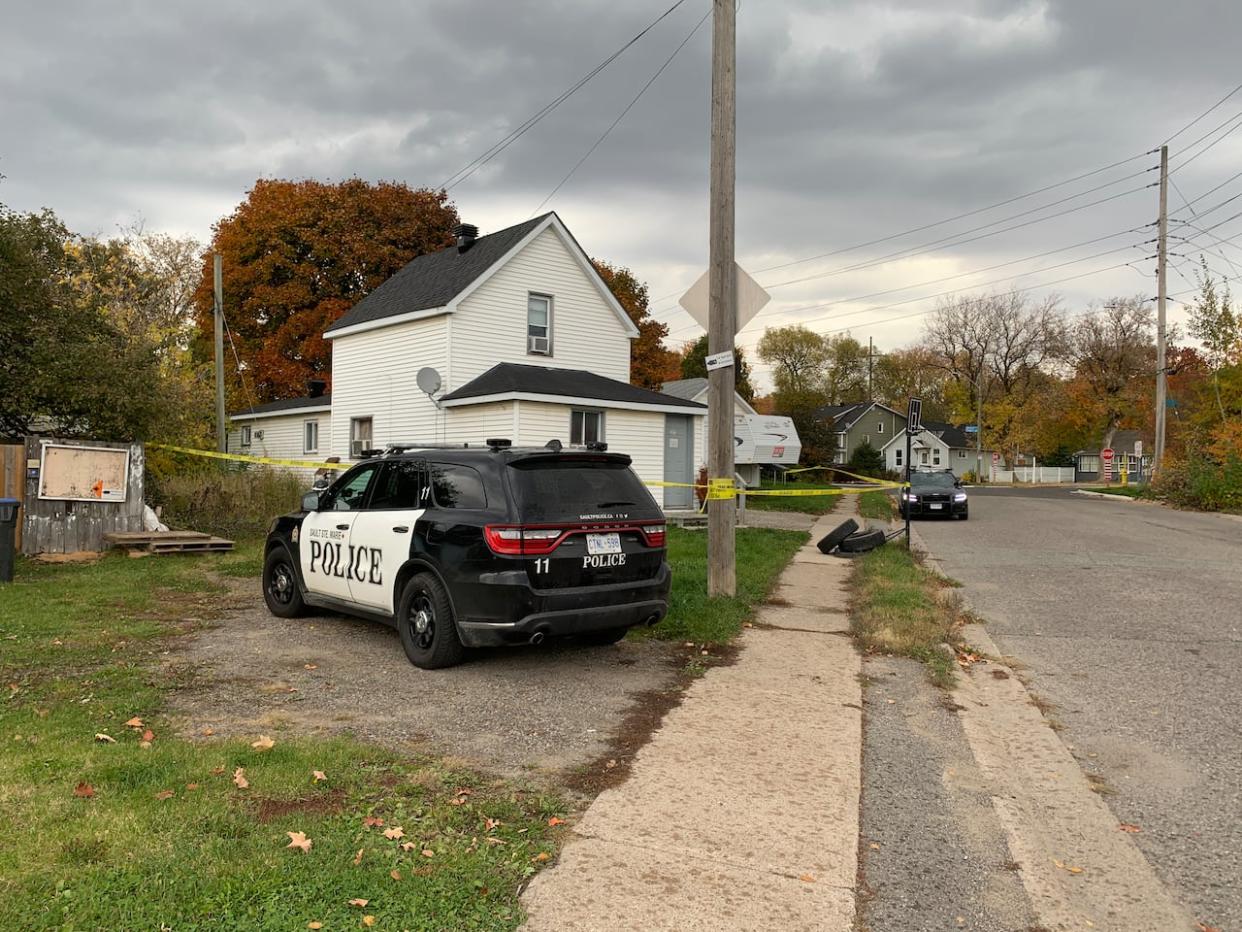 A house on Tancred Street in Sault Ste. Marie, Ont., was the scene of a shooting Monday night that left a 41-year-old dead. Three children were killed, and the shooter was found dead, at another address on Second Line East. (Bienvenu Senga/Radio-Canada - image credit)