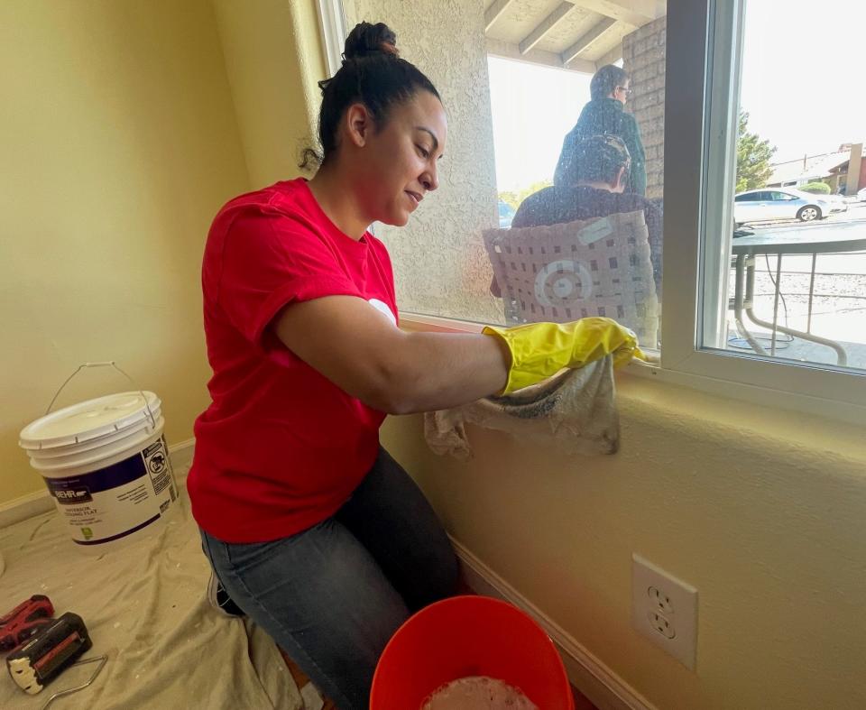 Target volunteer Annette Florez spent Saturday cleaning the “Rincon Home,” an independent living dwelling in Apple Valley that will soon welcome a group of senior women. The home is provided by the nonprofit Ruth and Naomi Project.