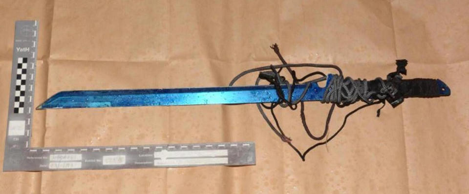 Handout photo issued by West Yorkshire Police of a samurai sword used to kill Robert Wilson. (via PA)
