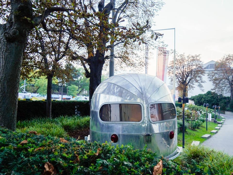 The airstream trailer outside of the hotel.