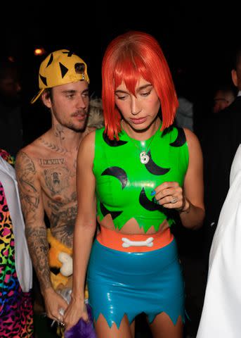 <p>Rachpoot/Bauer-Griffin/GC Images</p> Justin Bieber and Hailey Bieber are seen arriving to Vas Morgan and Michael Braun's Halloween Party on October 28, 2023 in Los Angeles, California.