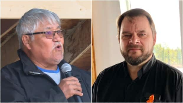 Dene Elder and residential school survivor Paul Andrew, left, says Canadian Catholic bishops' apology isn't enough, but N.W.T bishop Jon Hansen is 