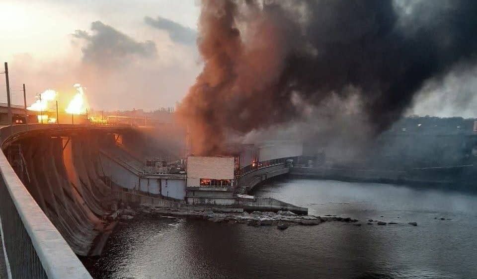 The aftermath of a Russian strike on the Dnipro Dam in Zaporizhzhia, Ukraine, on March 22, 2024. (Prime Minister Denys Shmyhal/Telegram)