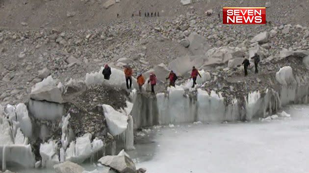 Sharon Cohrs with a group of hikers on Mt Everest.