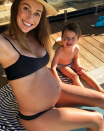 <p>She shares this adorable snap with her son Sonny, spending an afternoon by the pool at 33 weeks.</p>