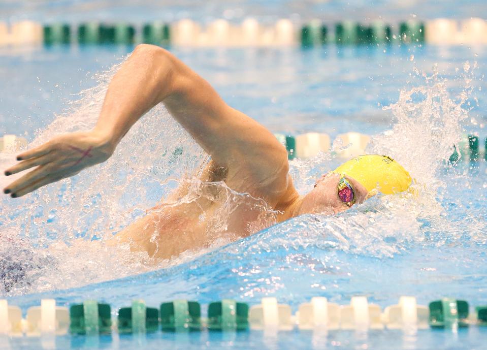 Firestone senior Jonny Marshall wins the 200-yard freestyle in the Division I district meet on Saturday, Feb. 18, 2023 at Cleveland State University.