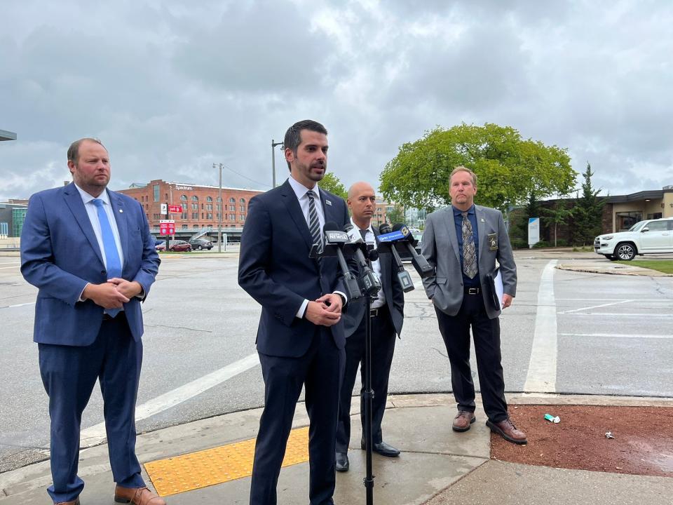 Wisconsin Republican attorney general candidate Eric Toney says more resources need to be given to police to protect the state from crime in Milwaukee. Toney spoke Tuesday, Sept. 6 at the scene of a deadly police shootout with a homicide suspect the previous weekend.