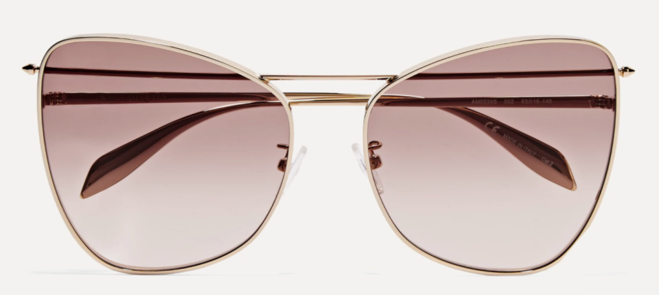 Alexander McQueen piercing cat-eye gold-tone sunglasses, 50% off, US$163.09/ Approx. SGD 228 (was US$349.01). PHOTO: NET-A-PORTER