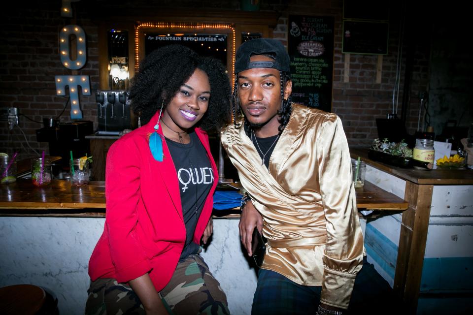 This duo looks super stylish during the Pancakes and Booze Art Show at The Duce in Phoenix on Feb. 22, 2019.