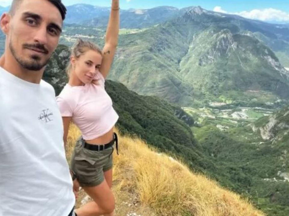 Andrea Mazzetto, 30, and his girlfriend Sara Bragante posed in front of the Altar Knotto spur, in Rotzo, Italy, on Saturday which was their last photo together. Credit: Newsflash/ Australscope 